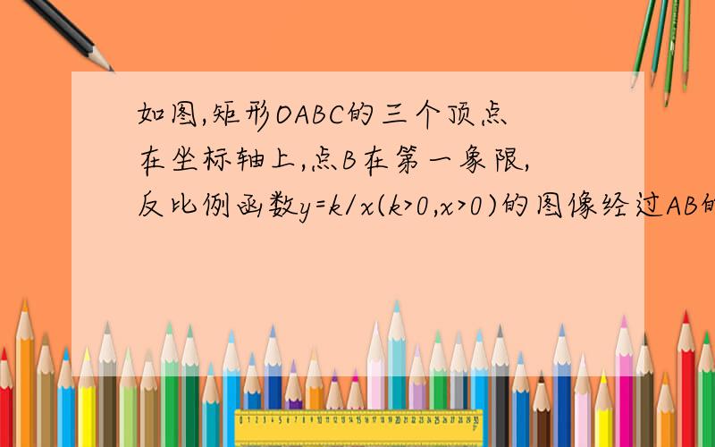 如图,矩形OABC的三个顶点在坐标轴上,点B在第一象限,反比例函数y=k/x(k>0,x>0)的图像经过AB的中点D（6