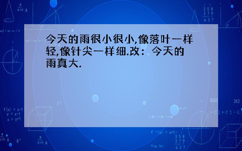 今天的雨很小很小,像落叶一样轻,像针尖一样细.改：今天的雨真大.