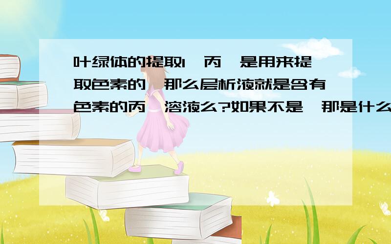 叶绿体的提取1、丙酮是用来提取色素的,那么层析液就是含有色素的丙酮溶液么?如果不是,那是什么?2、画滤液细线的目的是什么