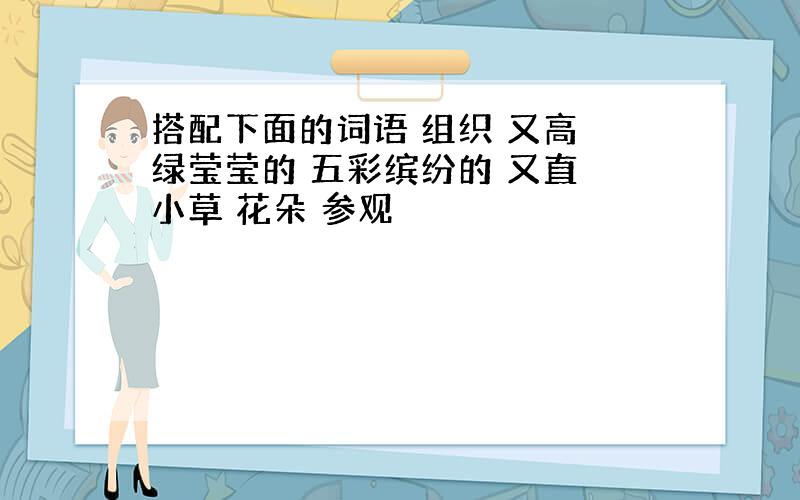 搭配下面的词语 组织 又高 绿莹莹的 五彩缤纷的 又直 小草 花朵 参观