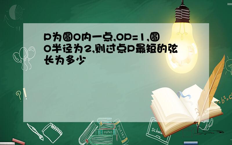 P为圆O内一点,OP=1,圆O半径为2,则过点P最短的弦长为多少