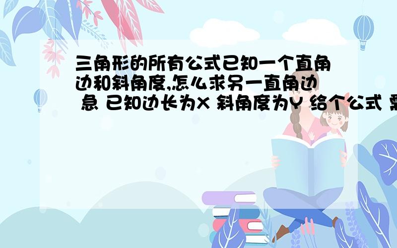 三角形的所有公式已知一个直角边和斜角度,怎么求另一直角边 急 已知边长为X 斜角度为Y 给个公式 需要公式 另一个直角边