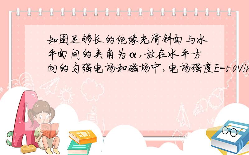 如图足够长的绝缘光滑斜面与水平面间的夹角为α,放在水平方向的匀强电场和磁场中,电场强度E=50V/m,方向水平向左,磁场