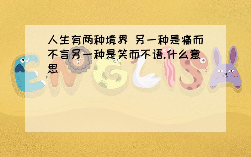 人生有两种境界 另一种是痛而不言另一种是笑而不语.什么意思