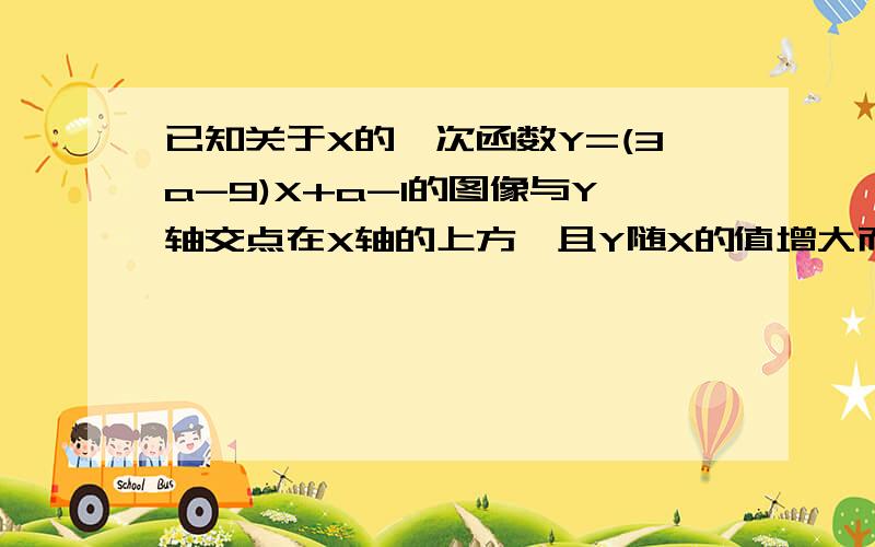 已知关于X的一次函数Y=(3a-9)X+a-1的图像与Y轴交点在X轴的上方,且Y随X的值增大而减小,