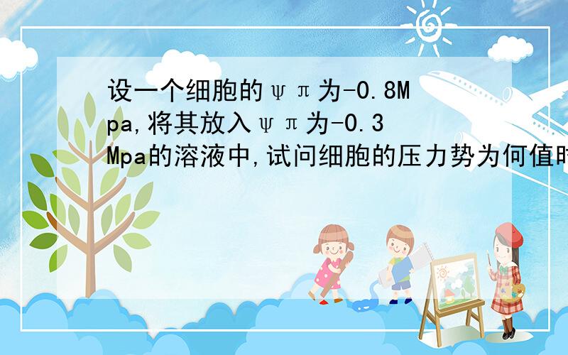 设一个细胞的ψπ为-0.8Mpa,将其放入ψπ为-0.3Mpa的溶液中,试问细胞的压力势为何值时,才发生如下三种变化?（