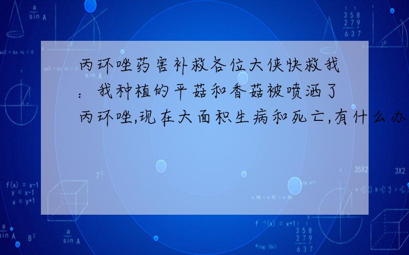 丙环唑药害补救各位大侠快救我：我种植的平菇和香菇被喷洒了丙环唑,现在大面积生病和死亡,有什么办法补救,什么药能分解丙环唑