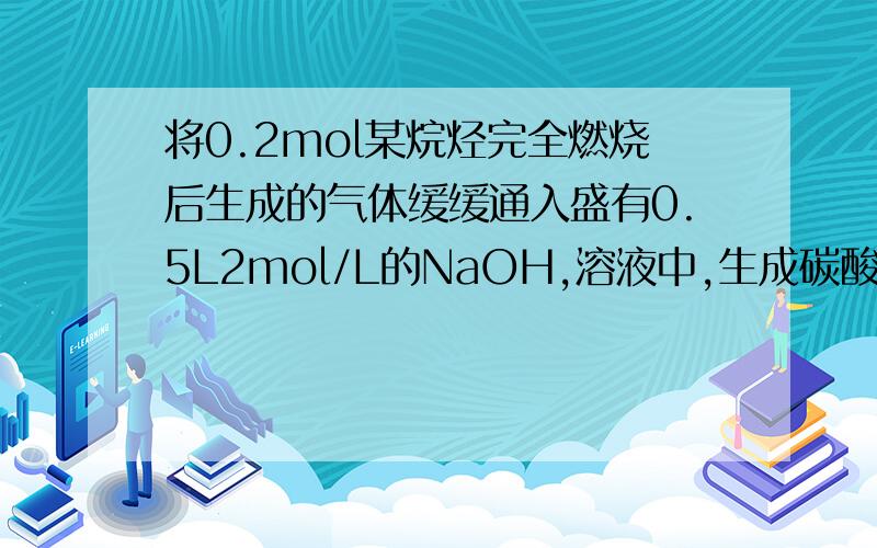 将0.2mol某烷烃完全燃烧后生成的气体缓缓通入盛有0.5L2mol/L的NaOH,溶液中,生成碳酸钠和碳酸氢钠的物质的