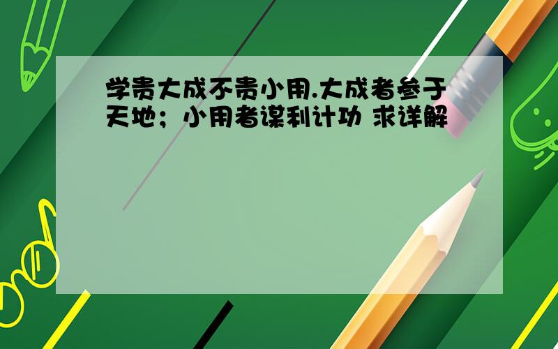 学贵大成不贵小用.大成者参于天地；小用者谋利计功 求详解