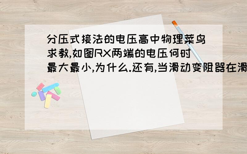 分压式接法的电压高中物理菜鸟求教,如图RX两端的电压何时最大最小,为什么.还有,当滑动变阻器在滑动的过程中,RX的电压是