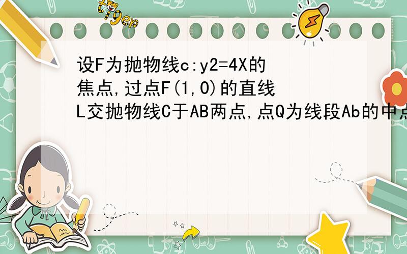 设F为抛物线c:y2=4X的焦点,过点F(1,0)的直线L交抛物线C于AB两点,点Q为线段Ab的中点,若绝对值FQ