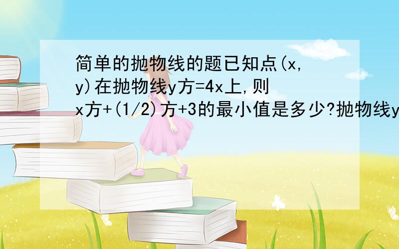 简单的抛物线的题已知点(x,y)在抛物线y方=4x上,则x方+(1/2)方+3的最小值是多少?抛物线y方=2px有一内接