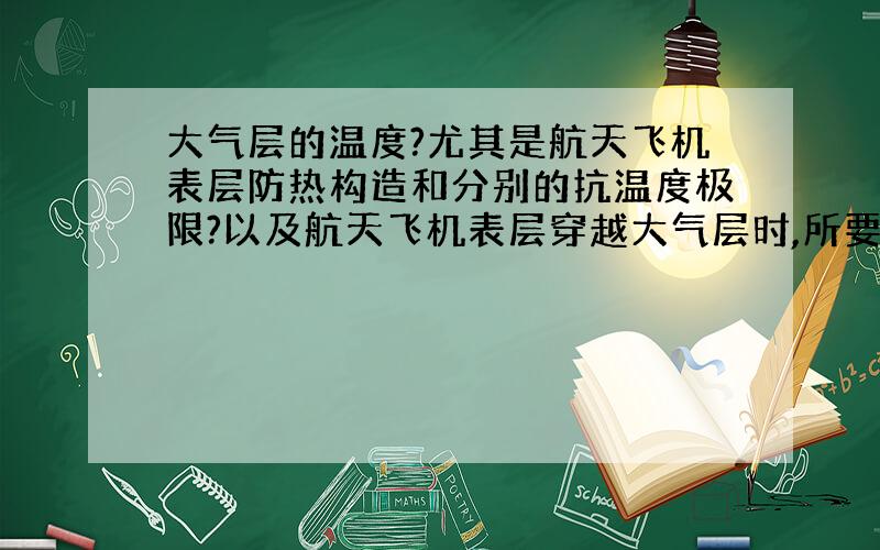 大气层的温度?尤其是航天飞机表层防热构造和分别的抗温度极限?以及航天飞机表层穿越大气层时,所要忍耐的温度?和忍耐时间长度