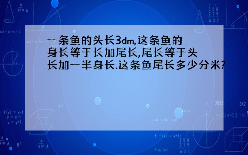 一条鱼的头长3dm,这条鱼的身长等于长加尾长,尾长等于头长加一半身长.这条鱼尾长多少分米?