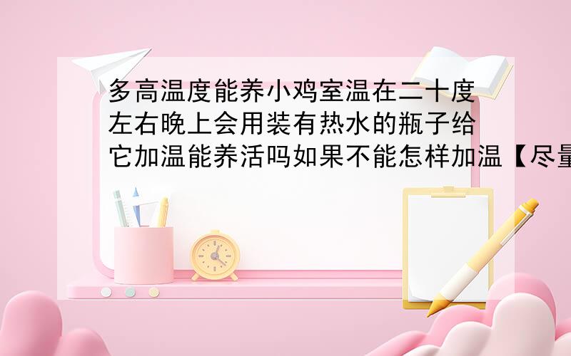 多高温度能养小鸡室温在二十度左右晚上会用装有热水的瓶子给它加温能养活吗如果不能怎样加温【尽量不用电】请各问帮帮忙