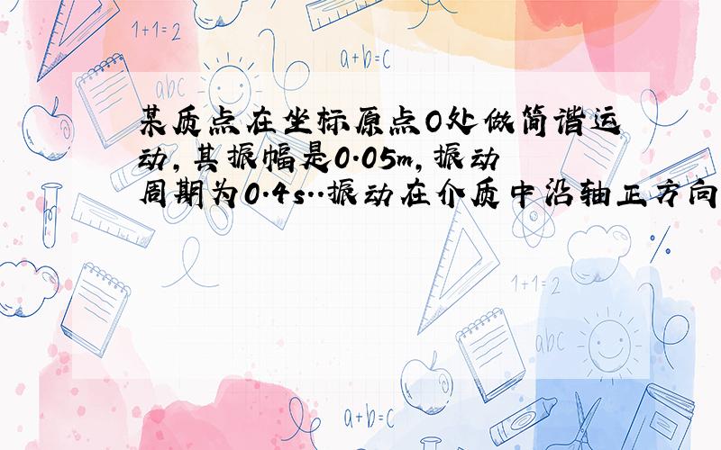 某质点在坐标原点O处做简谐运动,其振幅是0.05m,振动周期为0.4s..振动在介质中沿轴正方向直线传播,传播速度为1m