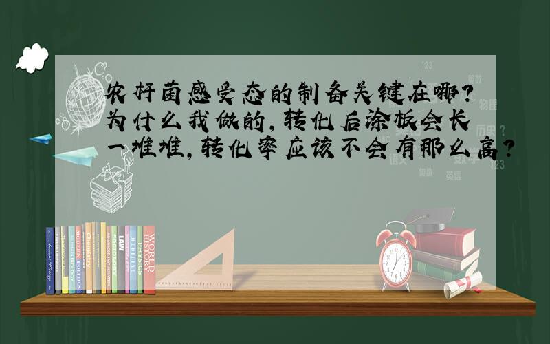 农杆菌感受态的制备关键在哪?为什么我做的,转化后涂板会长一堆堆,转化率应该不会有那么高?