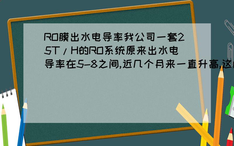 RO膜出水电导率我公司一套25T/H的RO系统原来出水电导率在5-8之间,近几个月来一直升高,这两天超过了20,分别用1