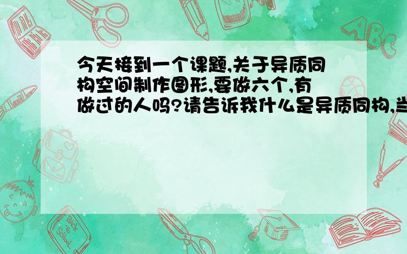 今天接到一个课题,关于异质同构空间制作图形,要做六个,有做过的人吗?请告诉我什么是异质同构,当然能给点素材或者参考方案也