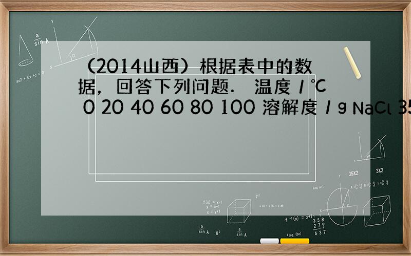 （2014山西）根据表中的数据，回答下列问题． 温度／℃ 0 20 40 60 80 100 溶解度／g NaCl 35