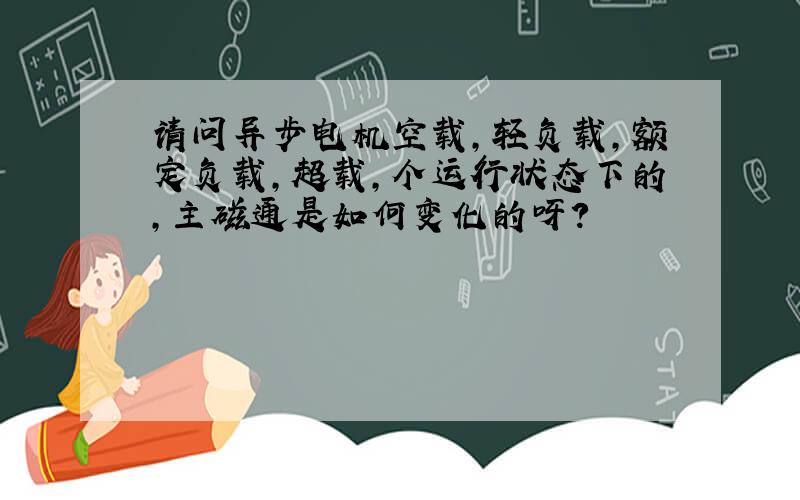 请问异步电机空载,轻负载,额定负载,超载,个运行状态下的,主磁通是如何变化的呀?