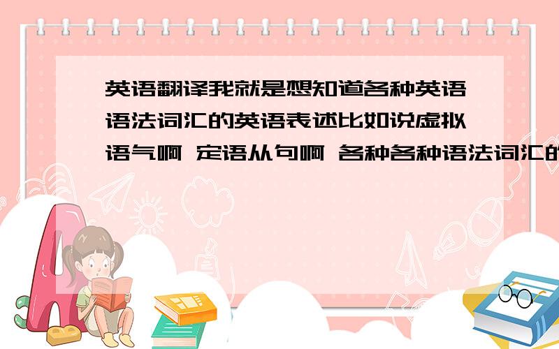 英语翻译我就是想知道各种英语语法词汇的英语表述比如说虚拟语气啊 定语从句啊 各种各种语法词汇的英语表达找了很久都没有系统