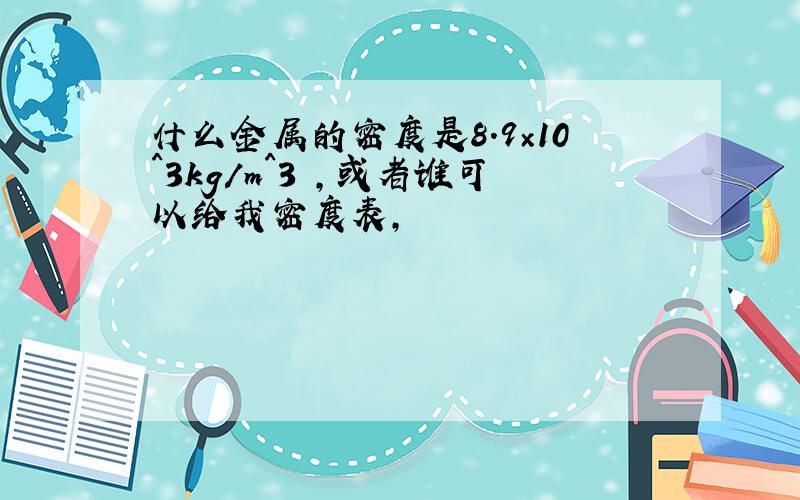 什么金属的密度是8.9×10^3kg/m^3 ,或者谁可以给我密度表,