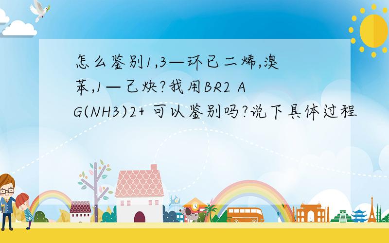 怎么鉴别1,3—环已二烯,溴苯,1—己炔?我用BR2 AG(NH3)2+ 可以鉴别吗?说下具体过程