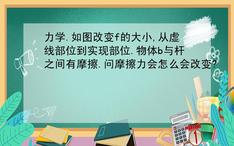 力学.如图改变f的大小,从虚线部位到实现部位.物体b与杆之间有摩擦.问摩擦力会怎么会改变?