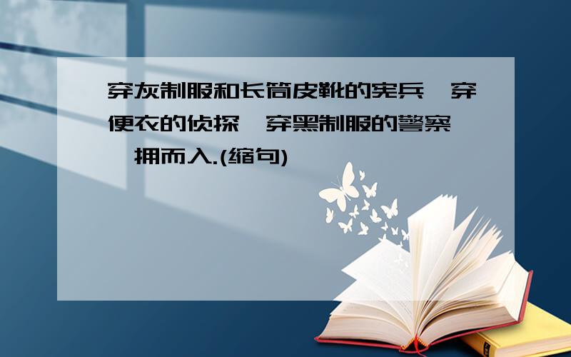 穿灰制服和长筒皮靴的宪兵,穿便衣的侦探,穿黑制服的警察,一拥而入.(缩句)