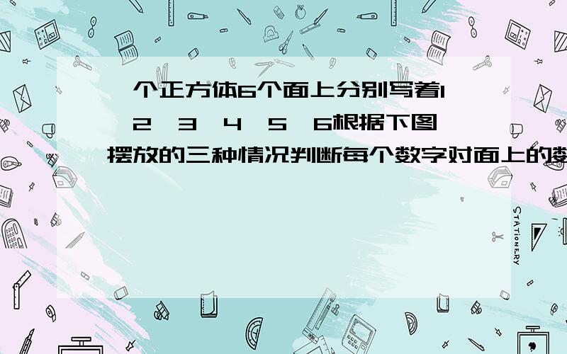 一个正方体6个面上分别写着1,2,3,4,5,6根据下图摆放的三种情况判断每个数字对面上的数字是几,