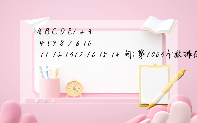 A B C D E1 2 3 4 59 8 7 6 10 11 12 1317 16 15 14 问；第1003个数排在