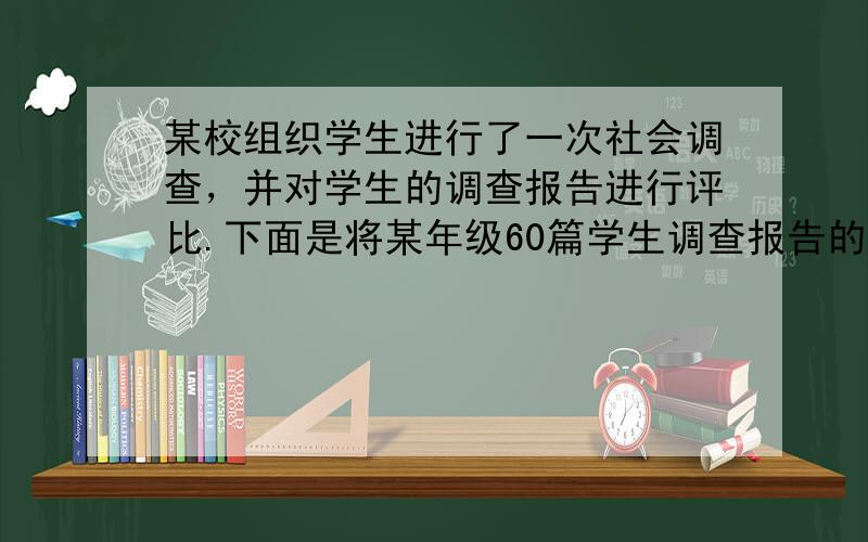 某校组织学生进行了一次社会调查，并对学生的调查报告进行评比.下面是将某年级60篇学生调查报告的成绩进行整理，分成5组画出