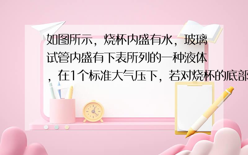 如图所示，烧杯内盛有水，玻璃试管内盛有下表所列的一种液体，在1个标准大气压下，若对烧杯的底部持续加热，最终发现试管内的液