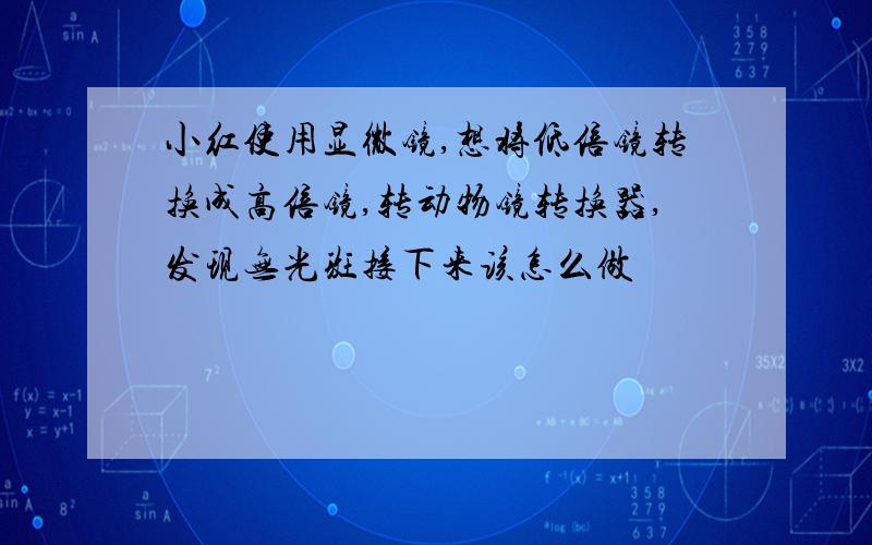 小红使用显微镜,想将低倍镜转换成高倍镜,转动物镜转换器,发现无光斑接下来该怎么做