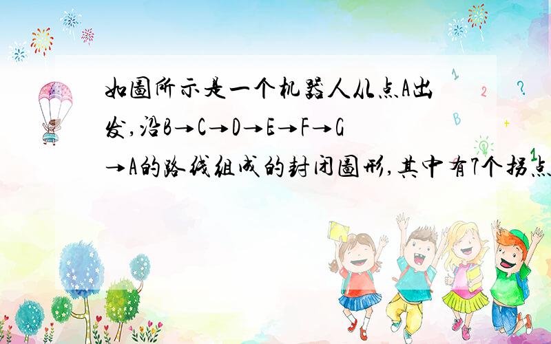 如图所示是一个机器人从点A出发,沿B→C→D→E→F→G→A的路线组成的封闭图形,其中有7个拐点,求拐点的内角和(快）