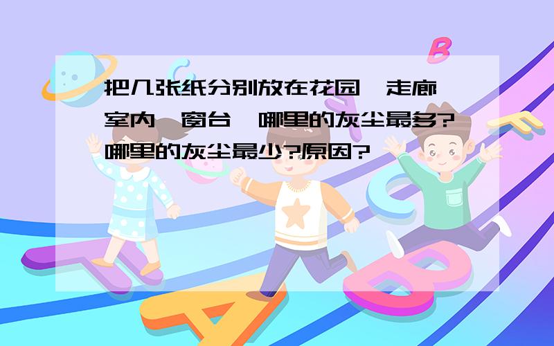 把几张纸分别放在花园、走廊、室内、窗台,哪里的灰尘最多?哪里的灰尘最少?原因?