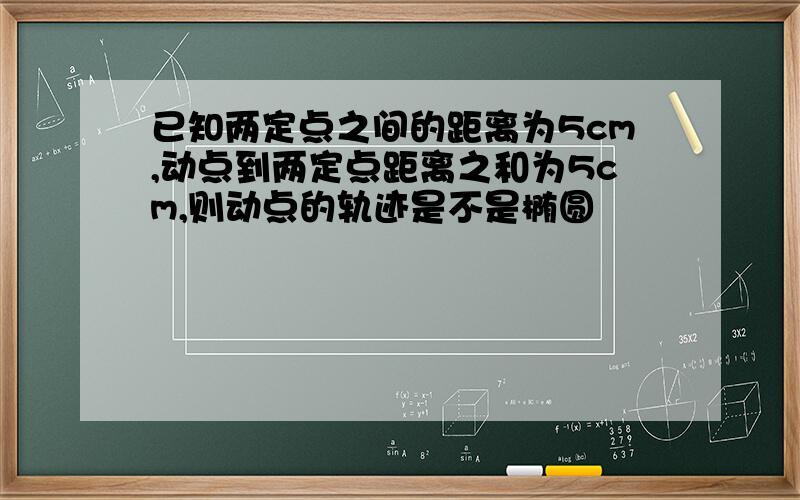 已知两定点之间的距离为5cm,动点到两定点距离之和为5cm,则动点的轨迹是不是椭圆