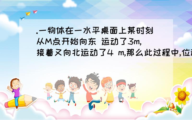 .一物体在一水平桌面上某时刻从M点开始向东 运动了3m,接着又向北运动了4 m,那么此过程中,位移的大小是___ m