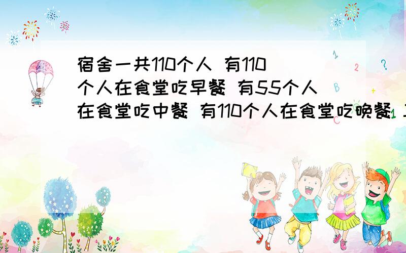 宿舍一共110个人 有110个人在食堂吃早餐 有55个人在食堂吃中餐 有110个人在食堂吃晚餐 三餐价格都不一样 每天食