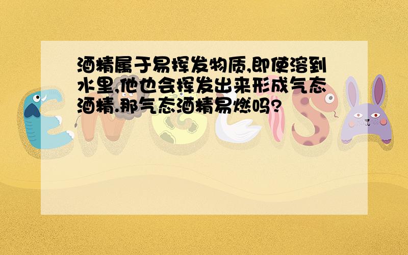 酒精属于易挥发物质,即使溶到水里,他也会挥发出来形成气态酒精.那气态酒精易燃吗?