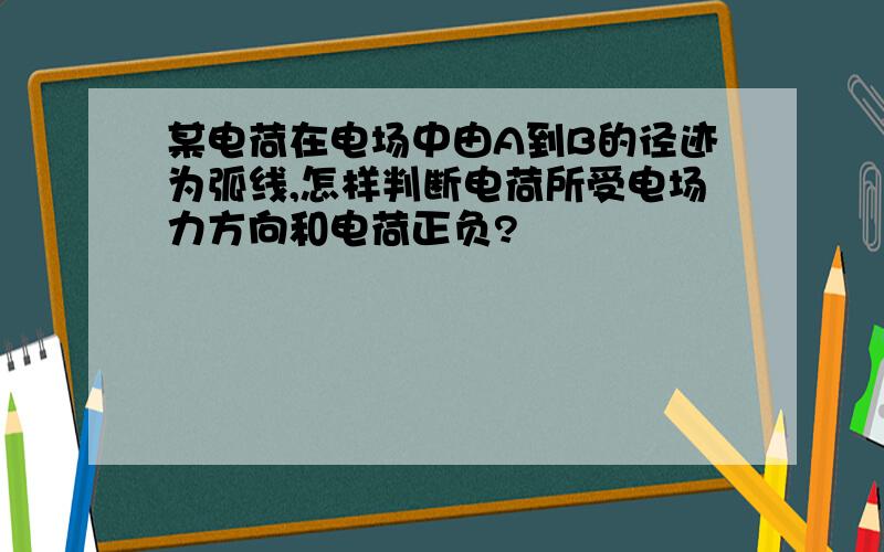 某电荷在电场中由A到B的径迹为弧线,怎样判断电荷所受电场力方向和电荷正负?