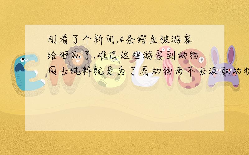 刚看了个新闻,4条鳄鱼被游客给砸死了.难道这些游客到动物园去纯粹就是为了看动物而不去汲取动物的知识吗?难道他们没有一颗保