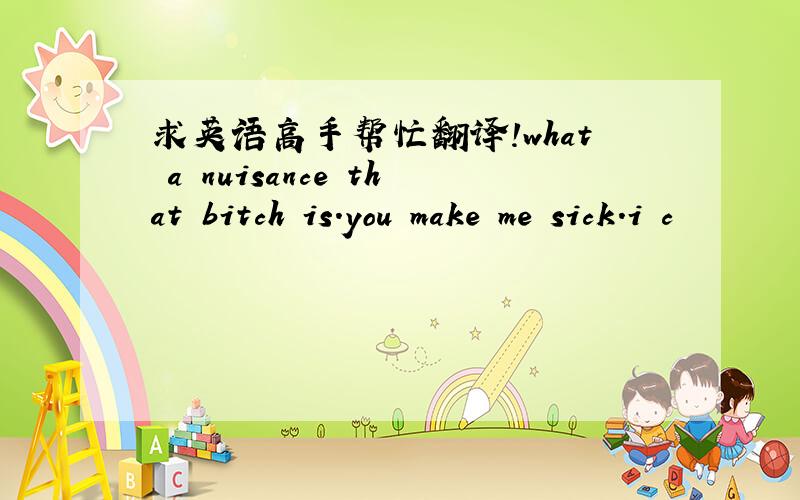 求英语高手帮忙翻译！what a nuisance that bitch is.you make me sick.i c