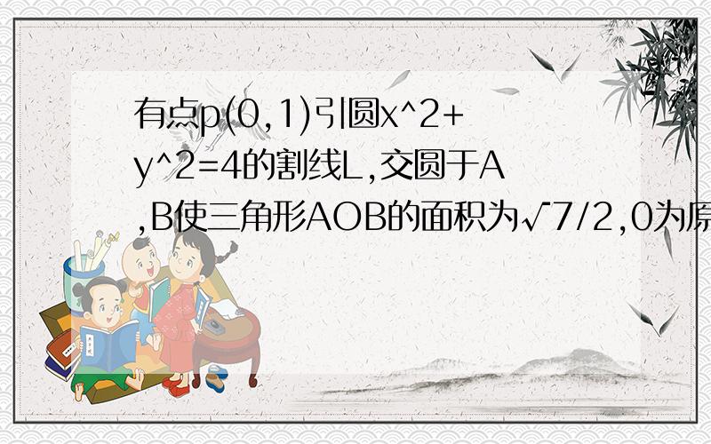 有点p(0,1)引圆x^2+y^2=4的割线L,交圆于A,B使三角形AOB的面积为√7/2,0为原点,就直线L的方程