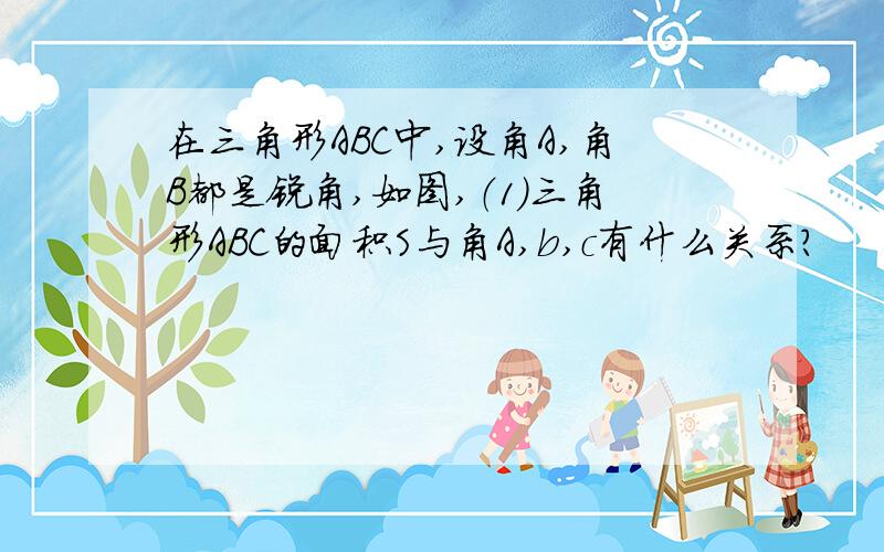 在三角形ABC中,设角A,角B都是锐角,如图,（1）三角形ABC的面积S与角A,b,c有什么关系?