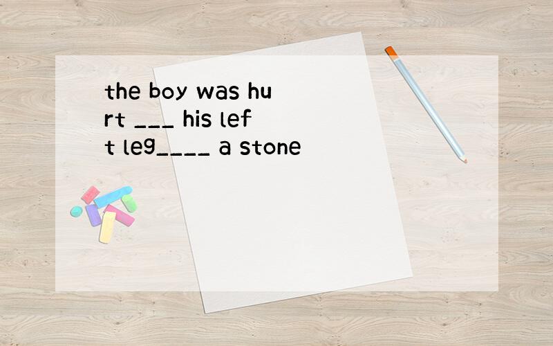 the boy was hurt ___ his left leg____ a stone