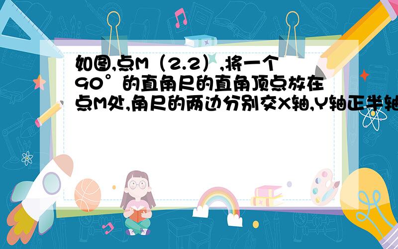 如图,点M（2.2）,将一个90°的直角尺的直角顶点放在点M处,角尺的两边分别交X轴,Y轴正半轴于A,B.