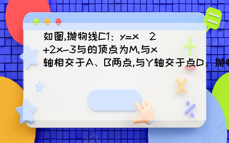 如图,抛物线C1：y=x^2+2x-3与的顶点为M,与x轴相交于A、B两点,与Y轴交于点D；抛物线C2与抛物线C1关于Y