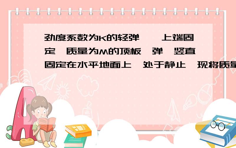 劲度系数为K的轻弹簧,上端固定一质量为M的顶板,弹簧竖直固定在水平地面上,处于静止,现将质量为M的物块轻放在顶板上,放手